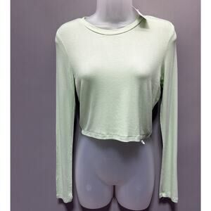 SWS Essentials Ribbed Long Sleeve Crop Green Juniors M NWT